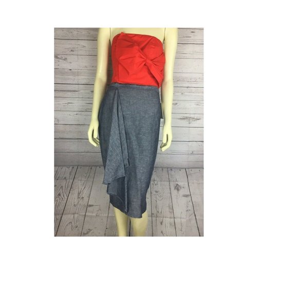 NWT Women's Halston Pencil Skirt Linen Chambray Blue Denim Color Size 4 - Picture 9 of 12